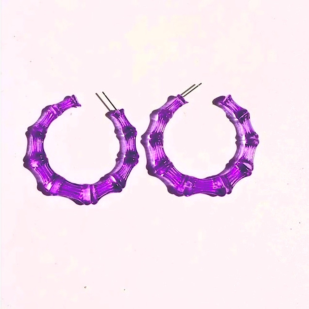 Small Purple Lucite Bamboo Hoops